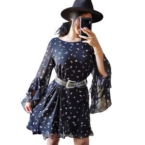 Max Studio Black Butterfly Ruffle Sleeve Flowy Mini Dress NWT Medium